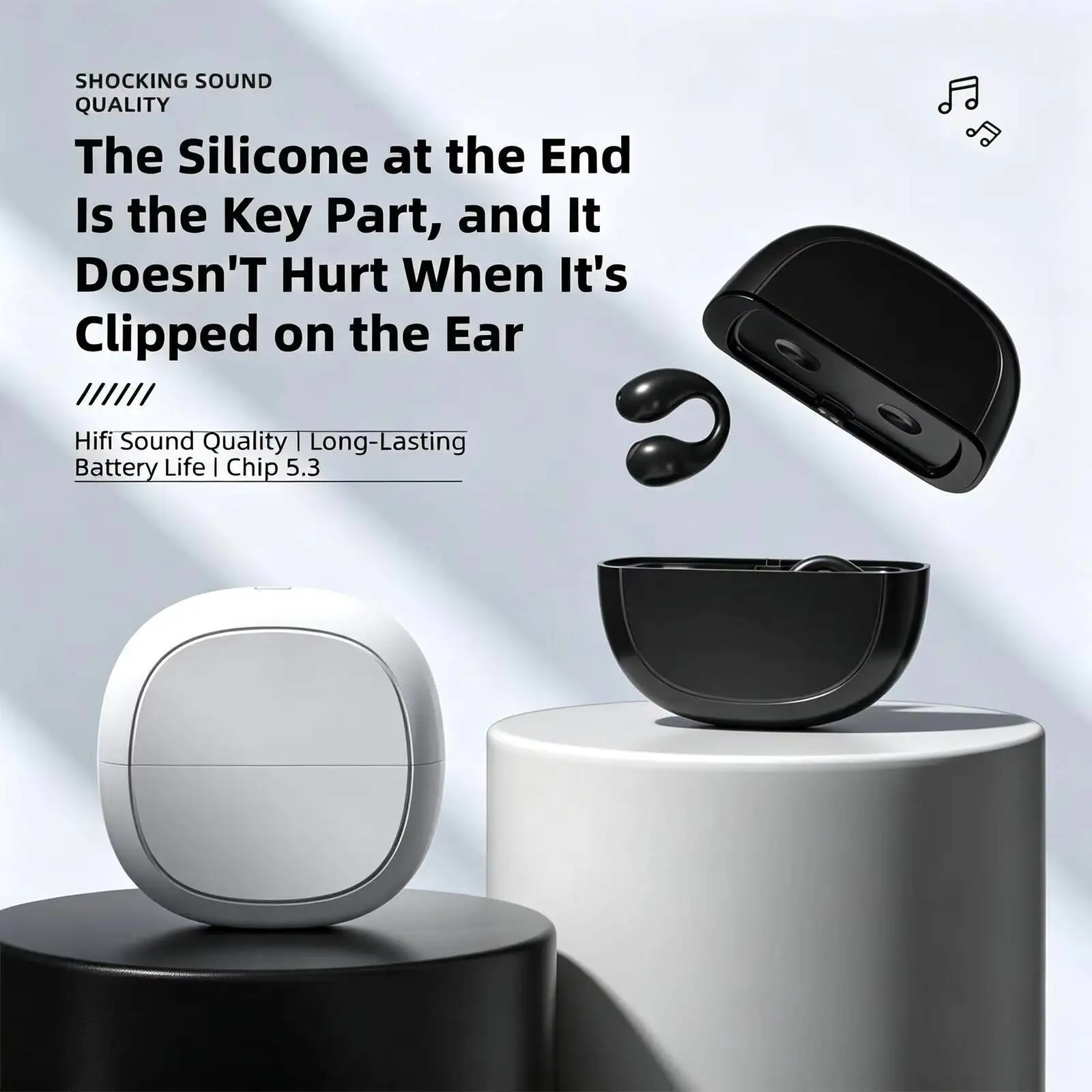 Фото Магнитные Bluetooth-наушники-клипсы с зарядным кейсом 2-в-1: HIFI-стереозвук, экстренная зарядка телефона, спортивные наушники №2