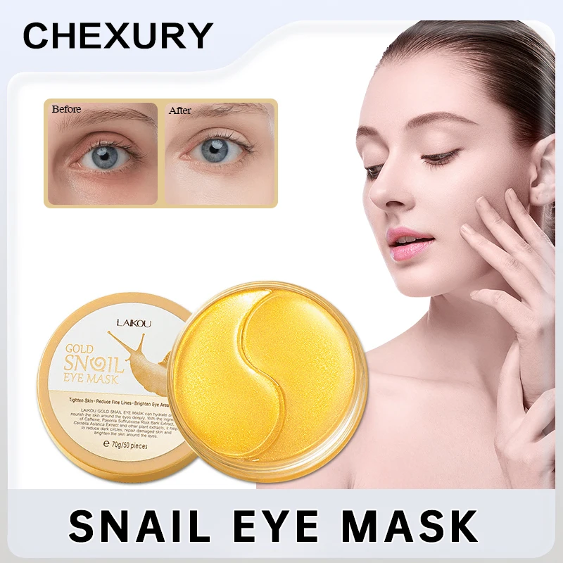 

Золотая маска для глаз LAIKOU с улиткой против морщин, антивозрастной увлажняющий Кристальный коллагеновый патч для глаз, удаляет темные круги, Уменьшает мелкие морщины