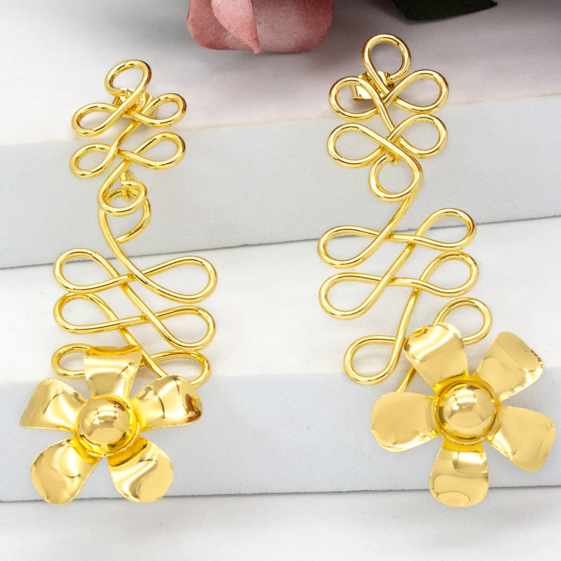 

Висячие серьги-подвески из меди с покрытием 24-каратным золотом, африканские женские серьги с цветочным узором, ювелирные изделия, аксессуар...