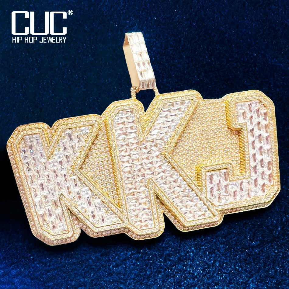 CUC Custom Big Baguette Letter Name Pendant Men Hip Hop Necklace Chain Bling Zircon Customized Heavy Rock Rapper Jewelry