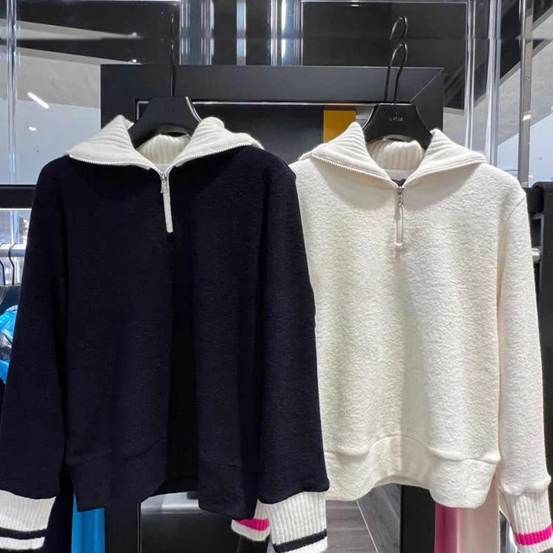 

Autumn And Winter South Korea Golf Clothing Women's Knitted Sports Warm Sweater Half Zipper Lapel Casual Sports Long Sleeve