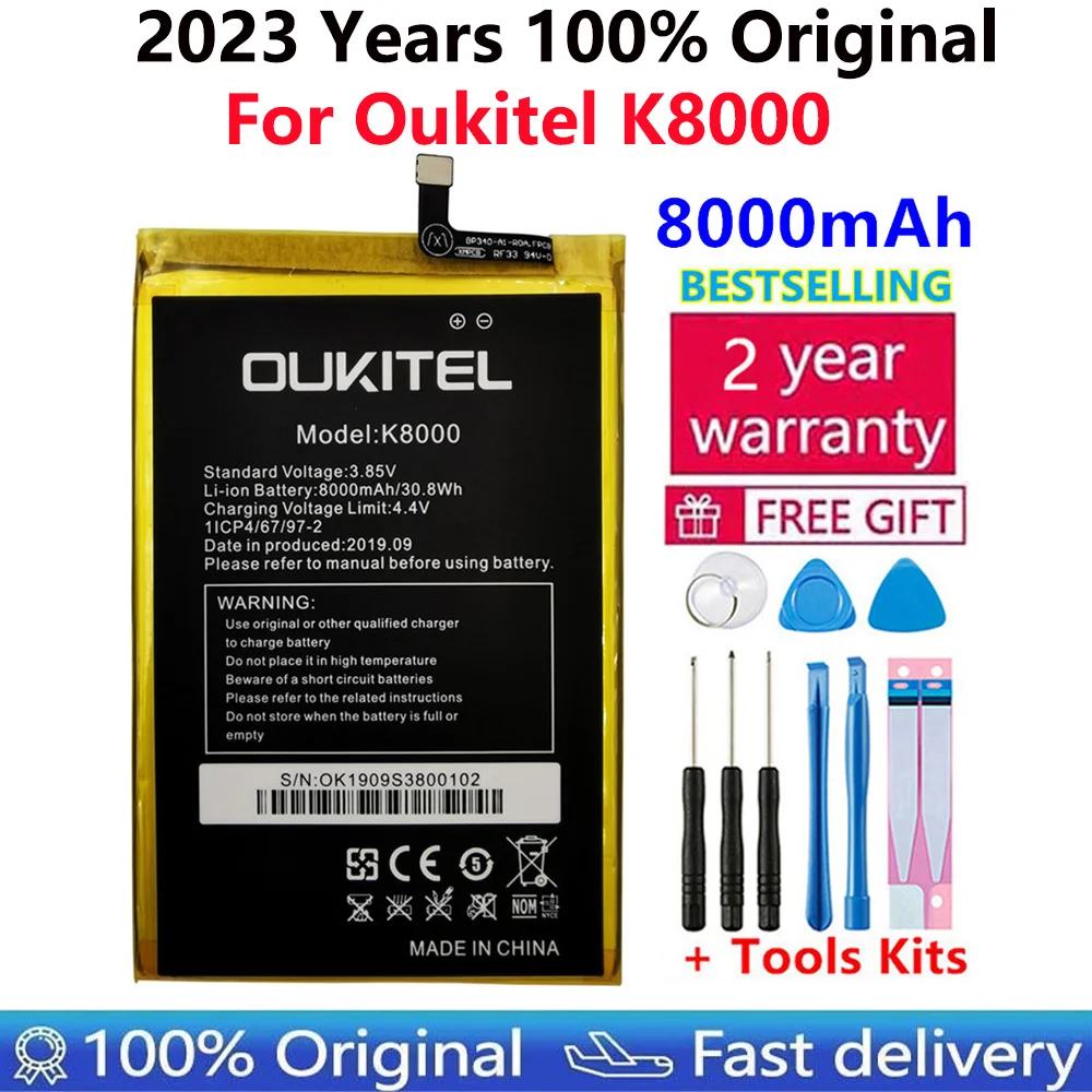 

100% Original 8000mAh battery For Oukitel K8000 Bateria Mobile Phone Replacement Battery + Gift Tools