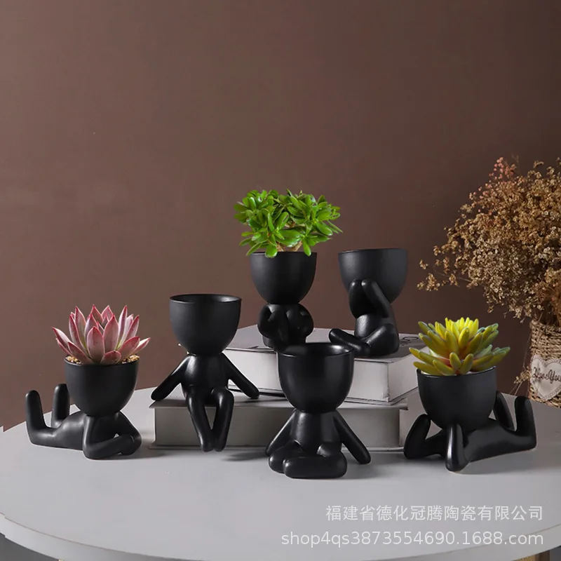 

Nordic Modern Ceramic Small People Succulent Pot Creative Green Plant Pot Home Tabletop Artifact Decoration Candle Holder