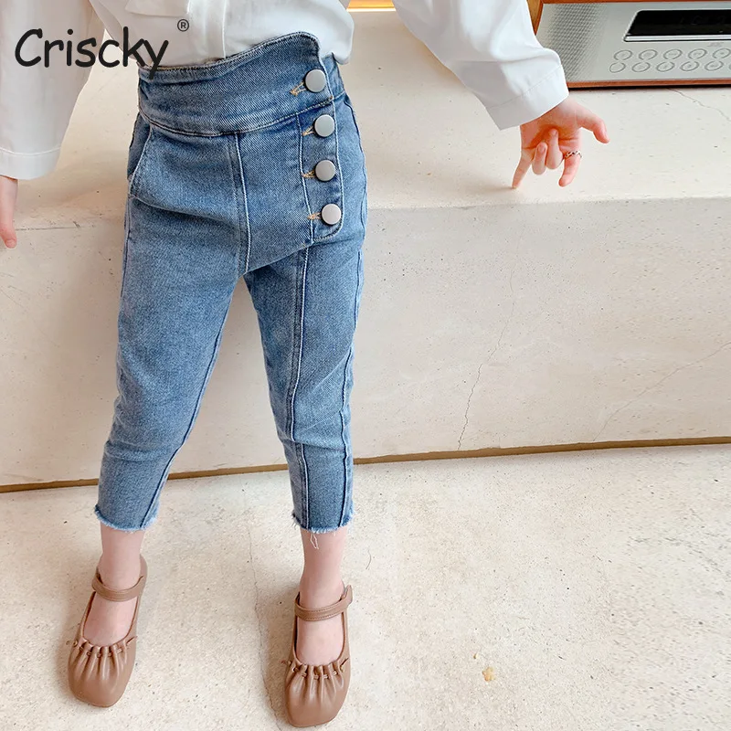 

Детские джинсы CrisckyKids на весну и осень, детская одежда для девочек на осень, новые джинсы для девочек с высокой талией, повседневные брюки, дж...