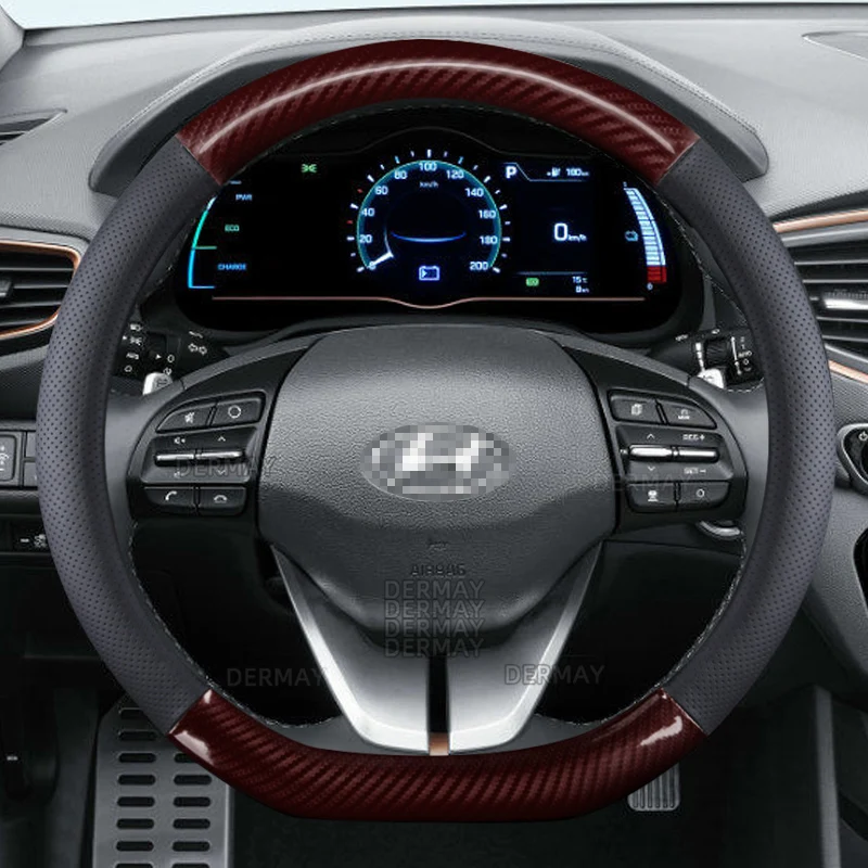 D Shape Genuine Leather+Carbon Fiber Car Steering Wheel Cover for Hyundai Ioniq 2016 2017 2018 2019 2020 2021 2022 Ioniq 5