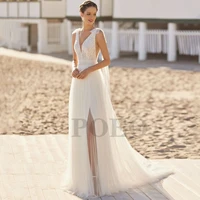 elegant wedding dress lace exquisite appliques sleeveless beach tulle princess mopping gown 2022 vestido de novia for women