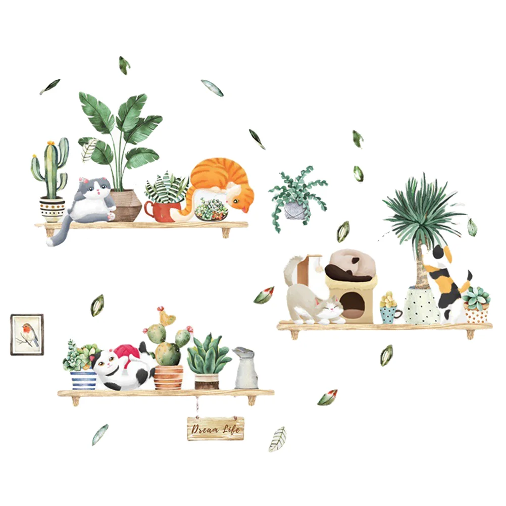 

Wall Sticker Decal Stickers Removable Cat Decals Peel Decor Adhesive Self Stick Potted Cartoon Room Living Bedroom Baby Playroom