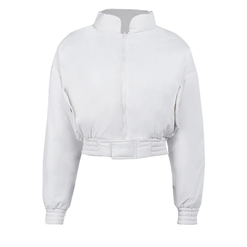 Parkas Winter Oversize Stand Collar Zipper Bread Parka Coat Women Long Sleeve Warm Jacket Short Outerwear Casual Black White
