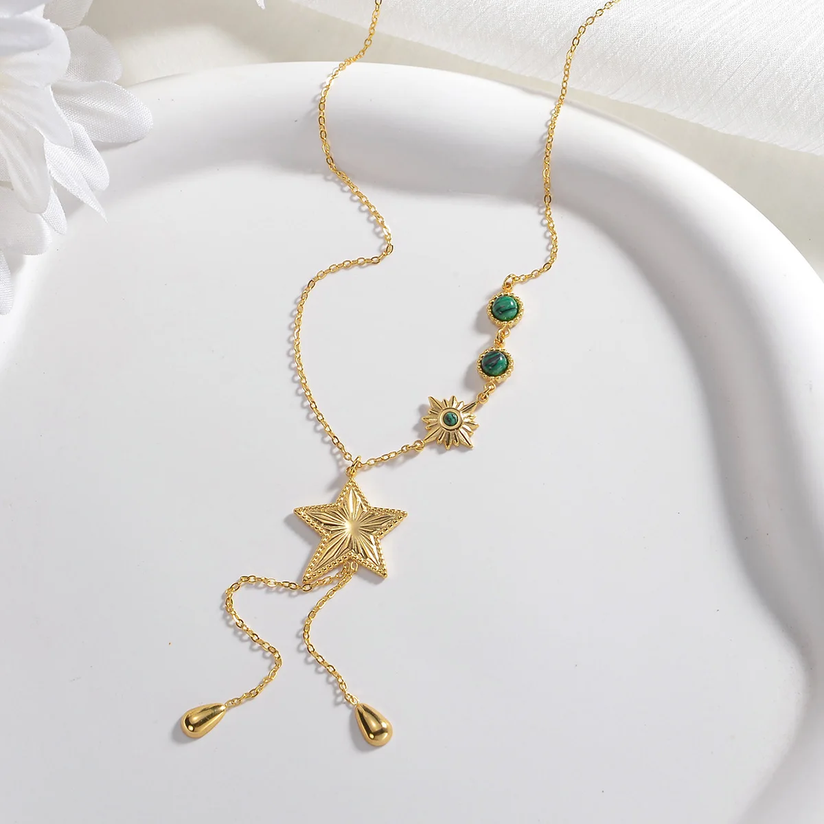 Gold Color Plated Women Stainless Steel Necklace Star Pendant Turquoise New Arrival Unique Girl Jewelry