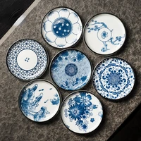 retro blue and white porcelain dinner plate round fruit plate ceramic cooking dish flower pattern dessert dish kitchen utensils