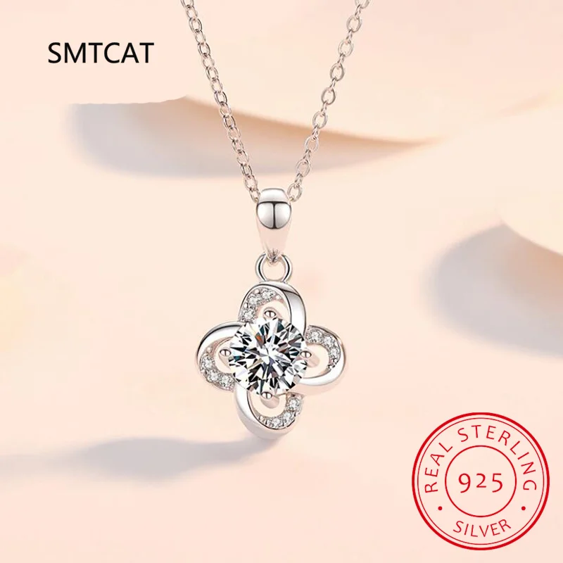 Ожерелье с подвеской из настоящего муассанита 1 карат для женщин Lucky Four Clover