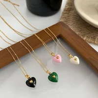 new drop oil enamel double love pendant necklace temperament simple retro necklace heart shaped pendant clavicle chain jewelry