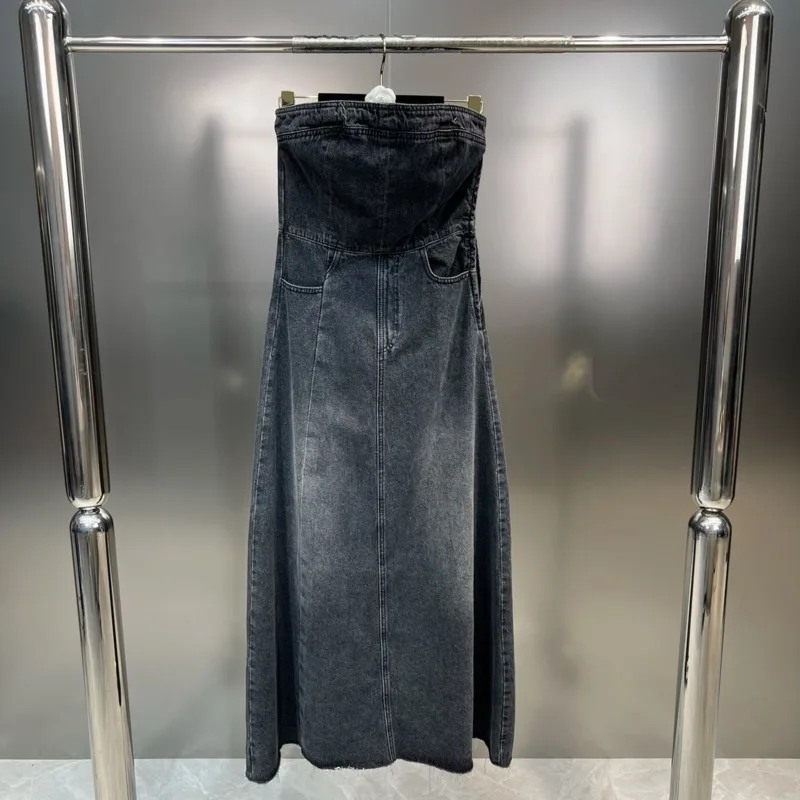 

BORVEMAYS 2023 Spring Summer New Fashion Trend Denim Dress Sleeveless Solid Color High Waist All-match Dresses Women WZ775