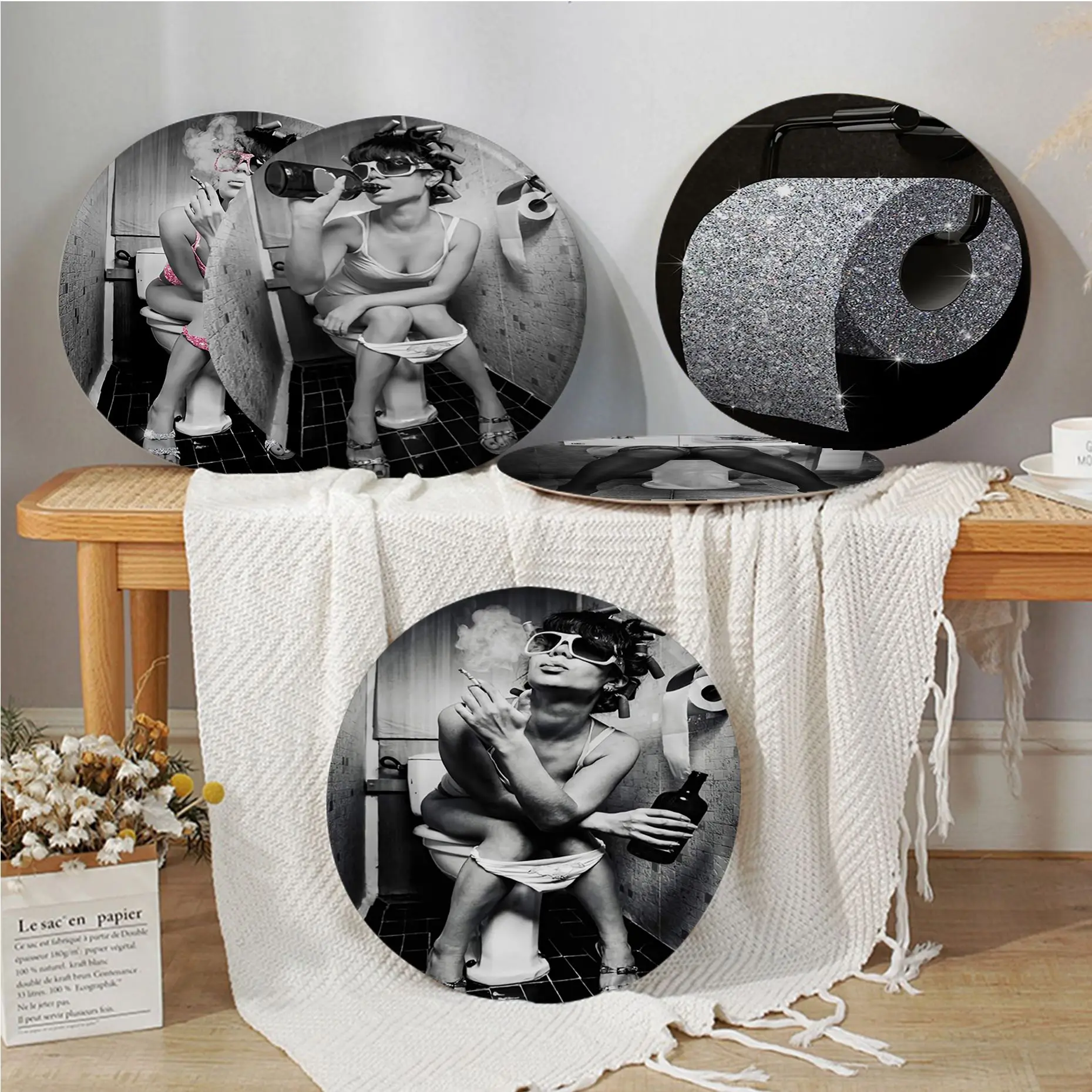 

Toilet Sexy Woman Bar Girl Bathroom Black White Roll Nordic Printing Seat Cushion Office Dining Stool Pad Sponge Sofa Mat