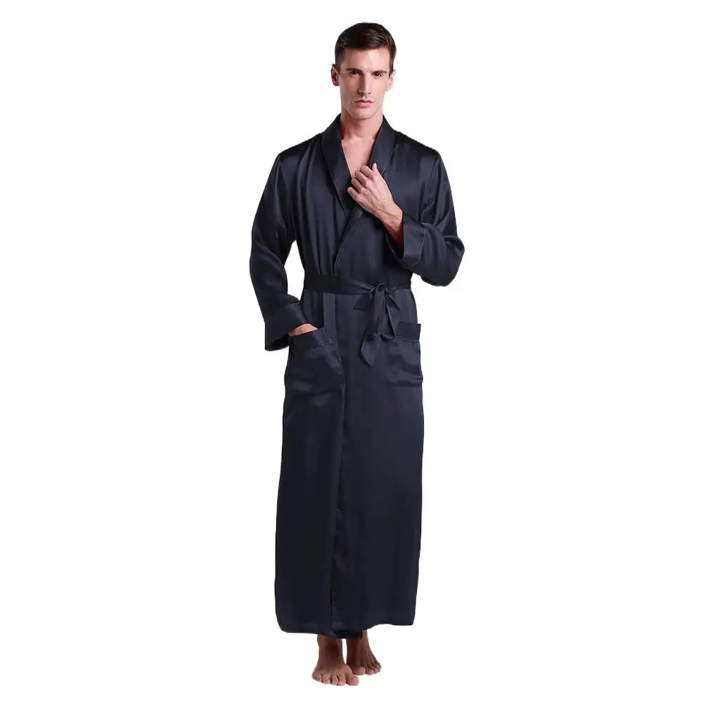 

100 Silk Robe Sleepwear kimono Men 22 momme Contra Full Length Luxury Natural Men's Clothing Free Shipping