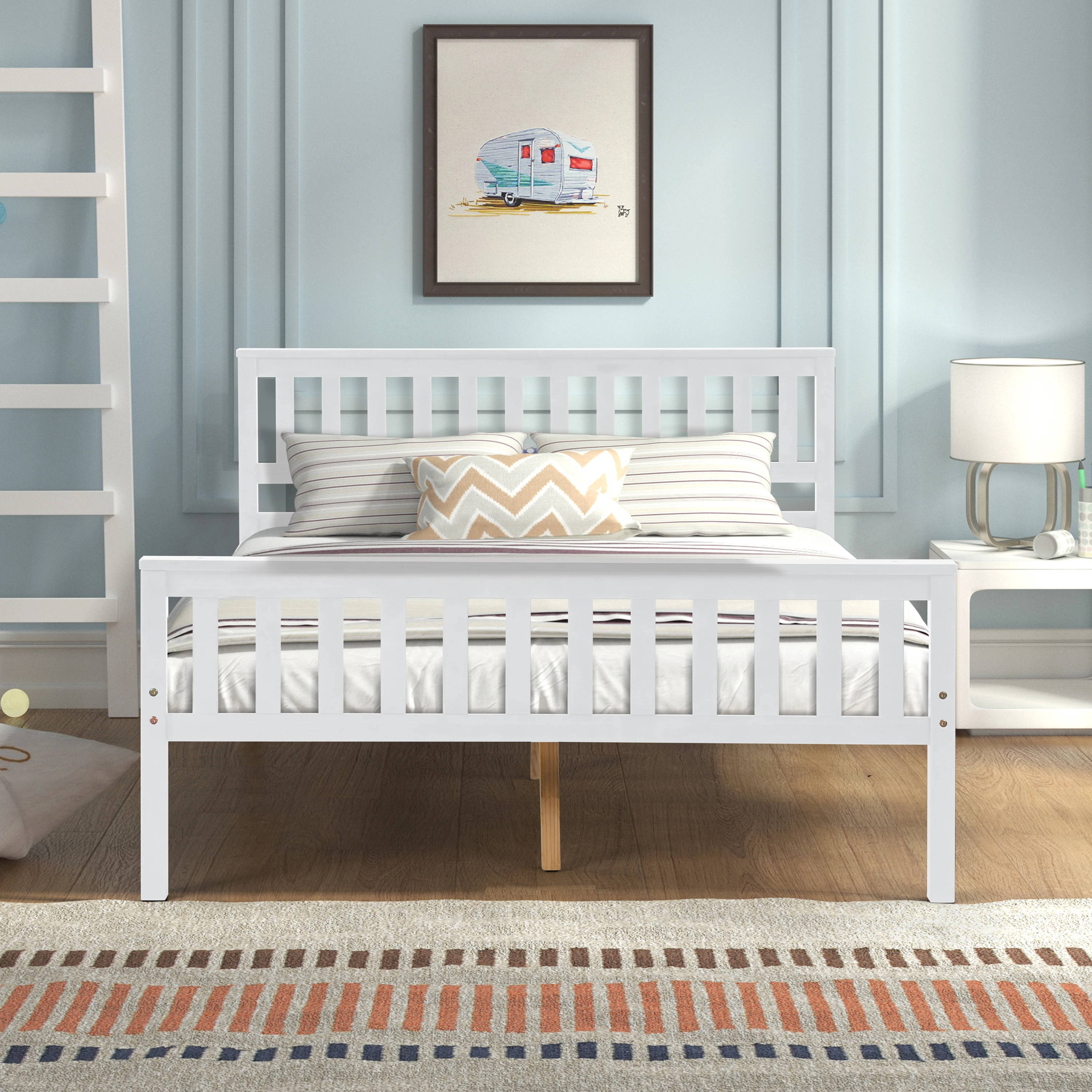 

Полноразмерная кровать с деревянной платформой и изголовьем кровати, мебель для спальни/Подставка под деревянную планку/не требуется коробка с пружиной/простая сборка