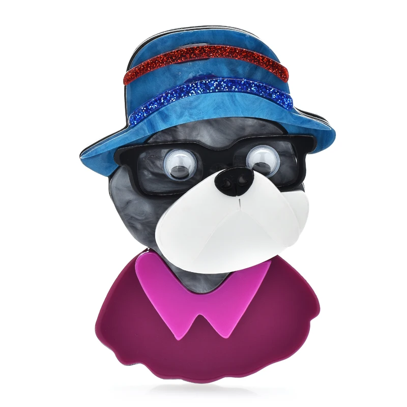 

Wuli&baby Acrylic Cute Dog Brooches For Women Unisex 2-color Wear Hat Glasses Puppy Pets Party Office Brooch Pin Gifts