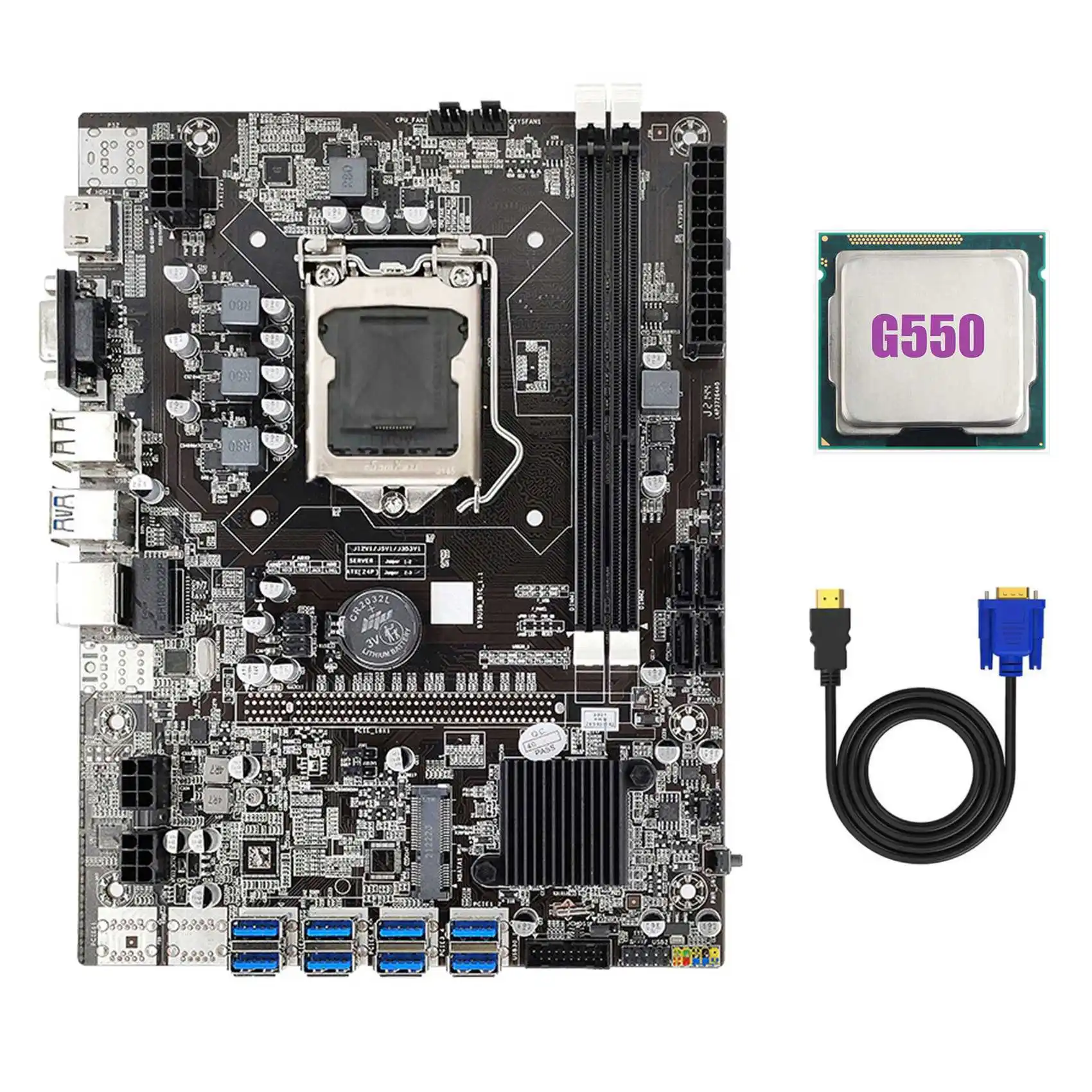 B75 ETH Mining Motherboard 8XPCIE USB Adapter+G550 CPU+HD to VGA Cable LGA1155 MSATA DDR3 B75 USB Miner Motherboard