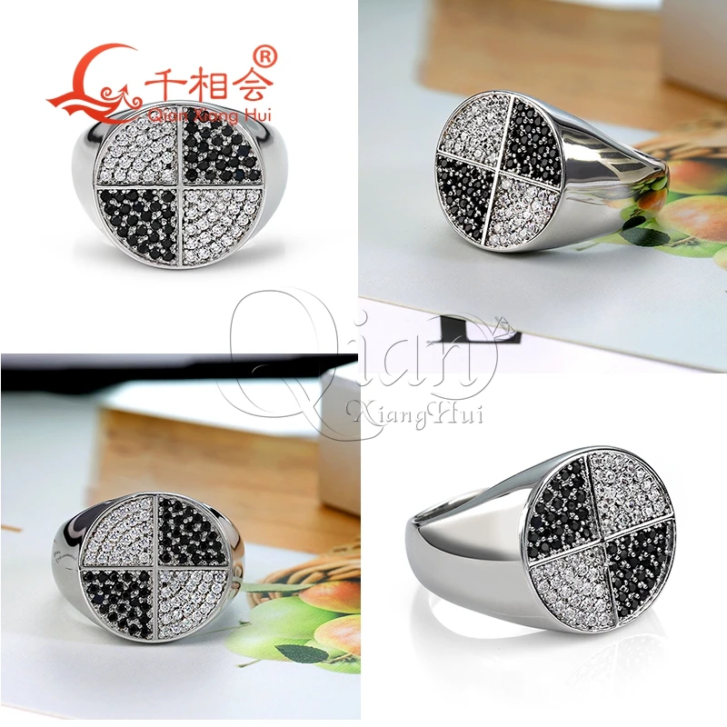 17mm round Cross  black and white moissanite ring S925 Silver hip hop women Men's Ring Luxury Style gift wedding dating