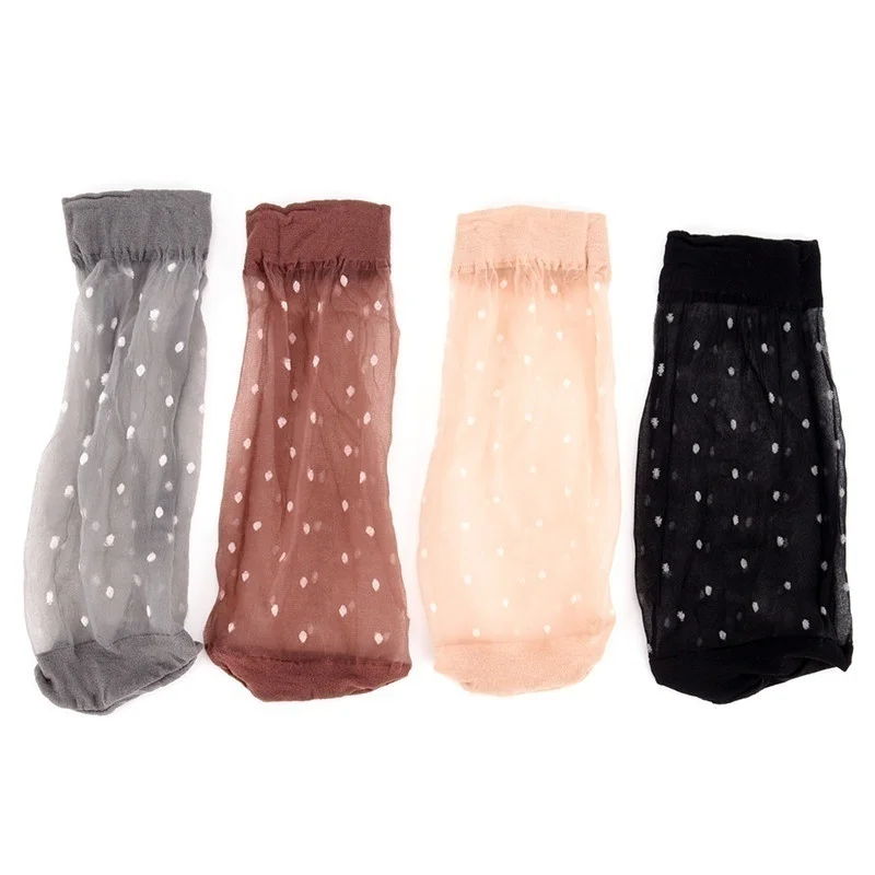 10 Pair/Lot Skin Color Dot Transparent Thin Women Crystal Silk Socks Nylon Fashion Ladies Summer Short Ankle Silk Socks