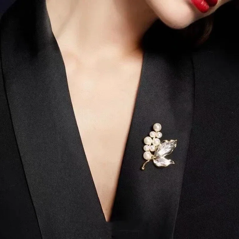 Женская Брошь в виде листьев из натурального пресноводного жемчуга