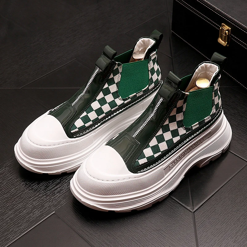 

2022 High top shoes men's new net red tide brand men's shoes chessboard fashion boots Korean version versatile middle top