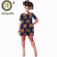 2022 african summer mini dresses with head scarf for women print embroidery dashiki broder mini dress afripride s1925044