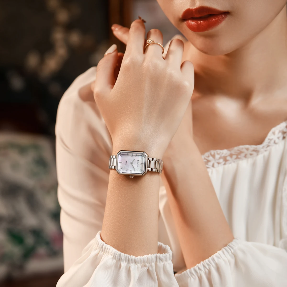 OBLVLO Fashion Quartz Watch for Women Stainless Steel Strap Luxury Waterproof Women Wristwatch