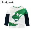 Детские Топы с длинным рукавом От 1 до 8 лет, футболки для мальчиков и девочек с принтом динозавра, зимняя детская одежда, повседневная толстовка для маленьких мальчиков, футболки