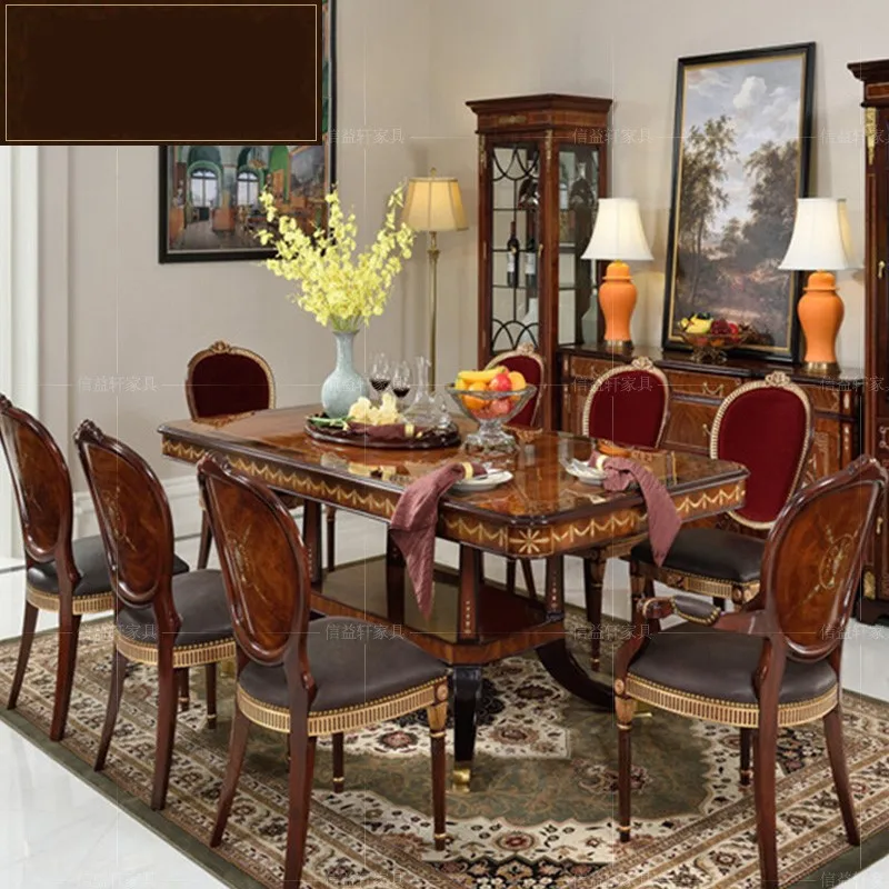 

Italian solid wood villa dining room long French court table European furniture
