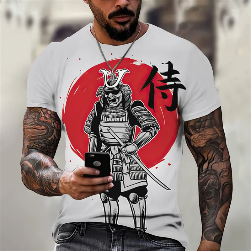 

Футболка мужская с 3D принтом маски самурая, винтажный топ с коротким рукавом в японском стиле, уличная одежда, большие размеры