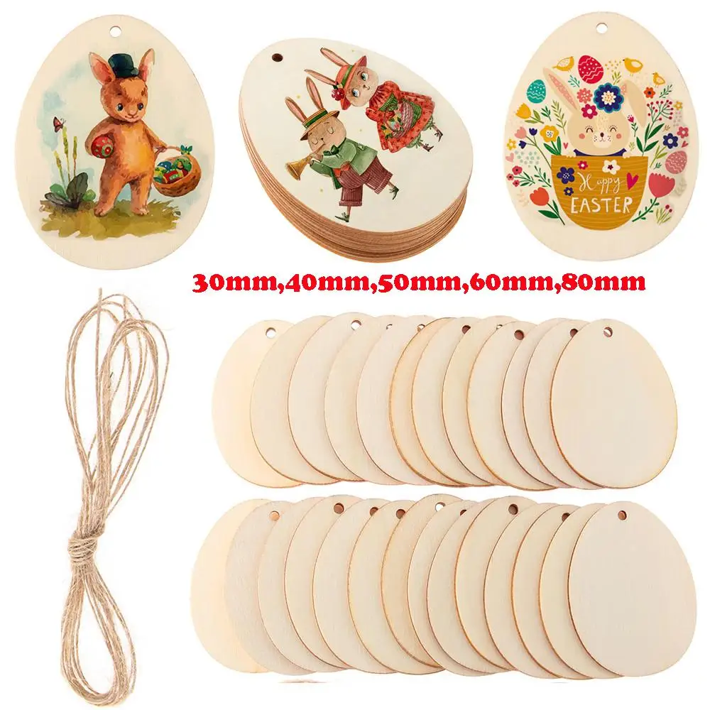 

10/25/50pcs Handcraft Graffiti Wooden Hanging Ornaments DIY Craft Wood Chips Wood Slice Easter Decorations Easter Eggs