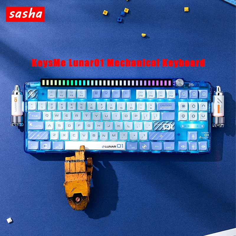 

KeysMe Lunar01 Mechanical Keyboard Tri-Mode Wireless Gaming Keyboard RGB Light Bar Multifunctional Knob Pc Gamer Desktop Office