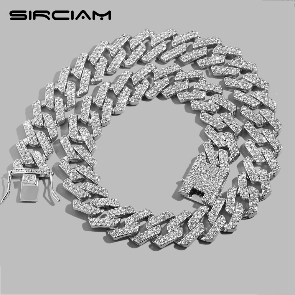 

Iced Out 2 Row Paved Prong Cuban Link Choker Necklace For Women Men Bling Square Miami Cuban Chain Necklaces Hip Hop Jewelry New