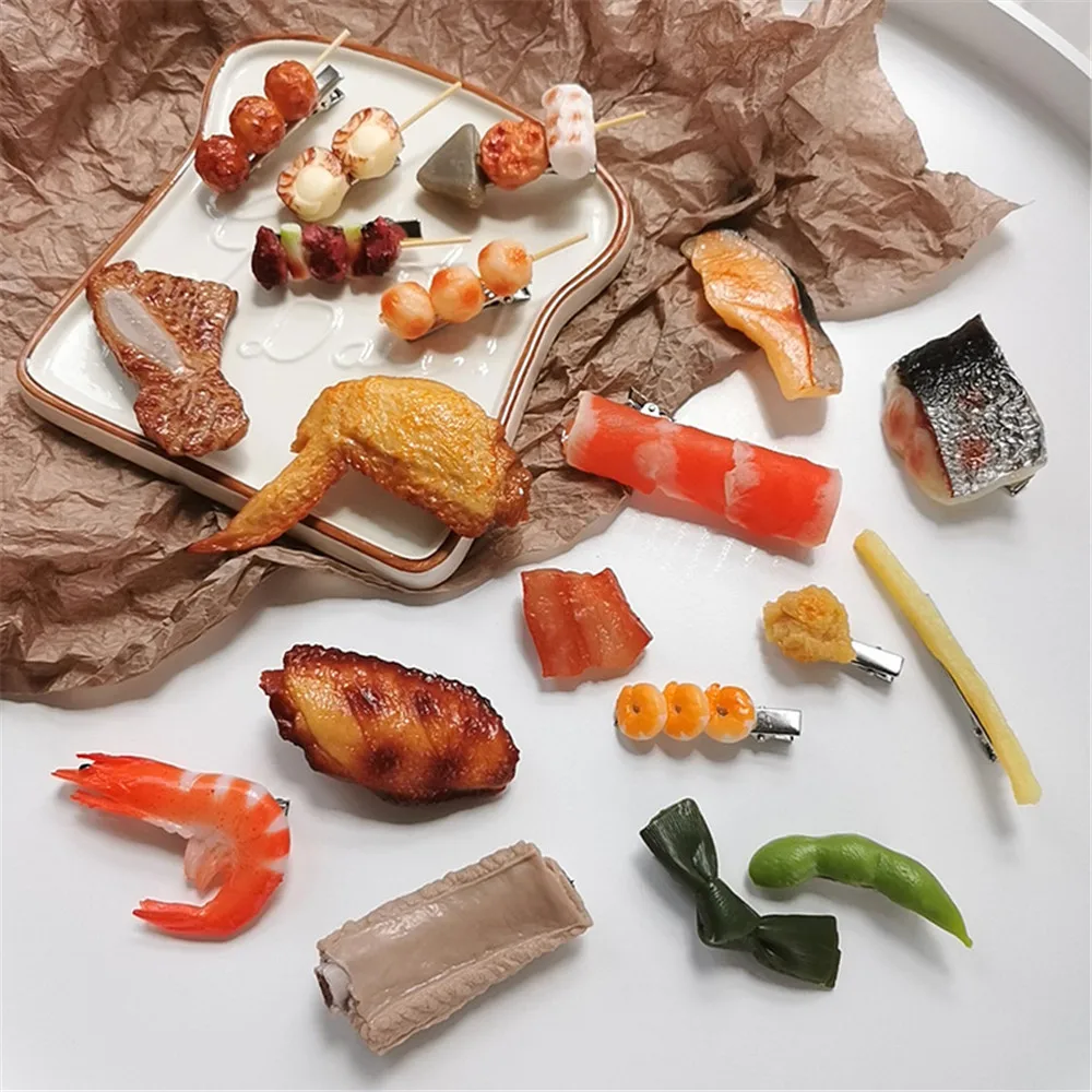 

Pork Ribs Hair Accessories Simulation Food Hairpin for Women Chicken Wings Beans Clip Kelp Shrimp Fries Barbecue Hair Clips