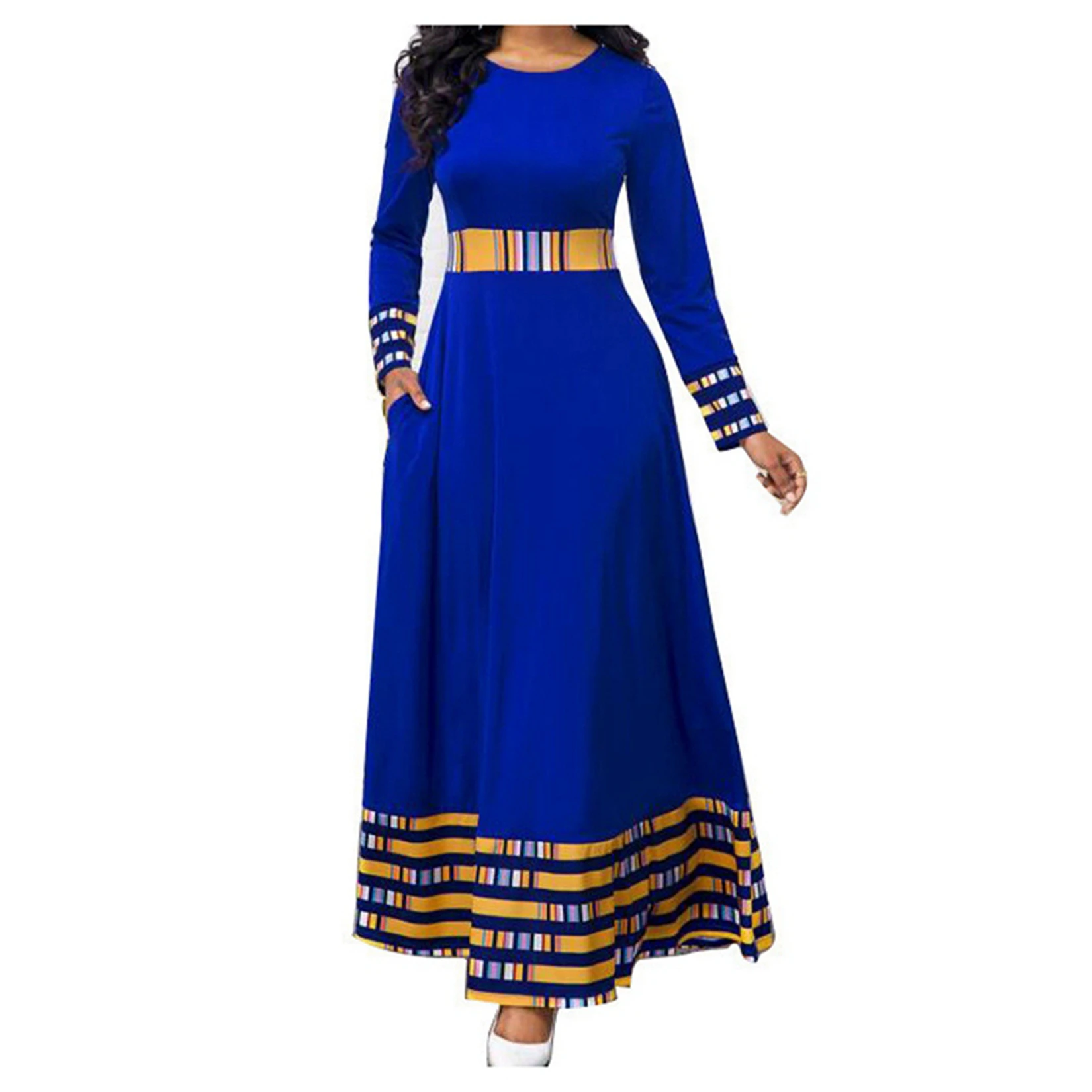 

Women Plus Size Maxi Dress Vintage Color Block High Waist A Line Swing Dress, Holiday Party Dress