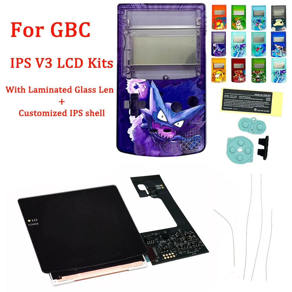 New Black IPS V3 Pre-Laminated LCD Screen Kits with Housing Cover for GBC Highlight Backlight 2021 IPS V3 LCD Screen kits