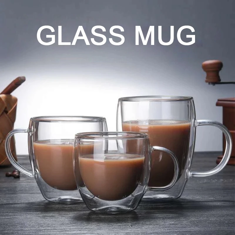 

Transparent glass coffee cup milk whiskey tea beer double creative heat resistant cocktail Vodka wine mug Drinkware tumbler cups