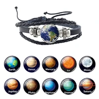 joinbeauty glass cabochon dome solar system earth venus sun leather bracelet multilayer weave cord for decoration jewelry fhw640