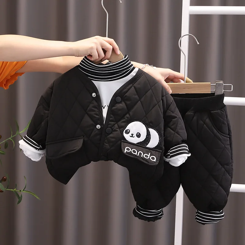 

3 шт., детский комплект одежды с хлопковой подкладкой, футболка с высоким воротником и штаны