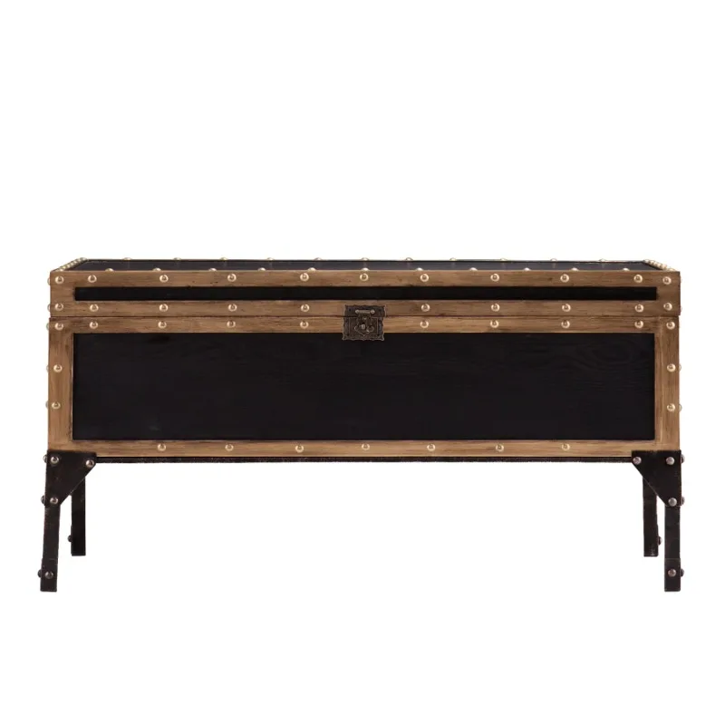 

Charles Vintage Travel Trunk Coffee Table, Black and Bronze