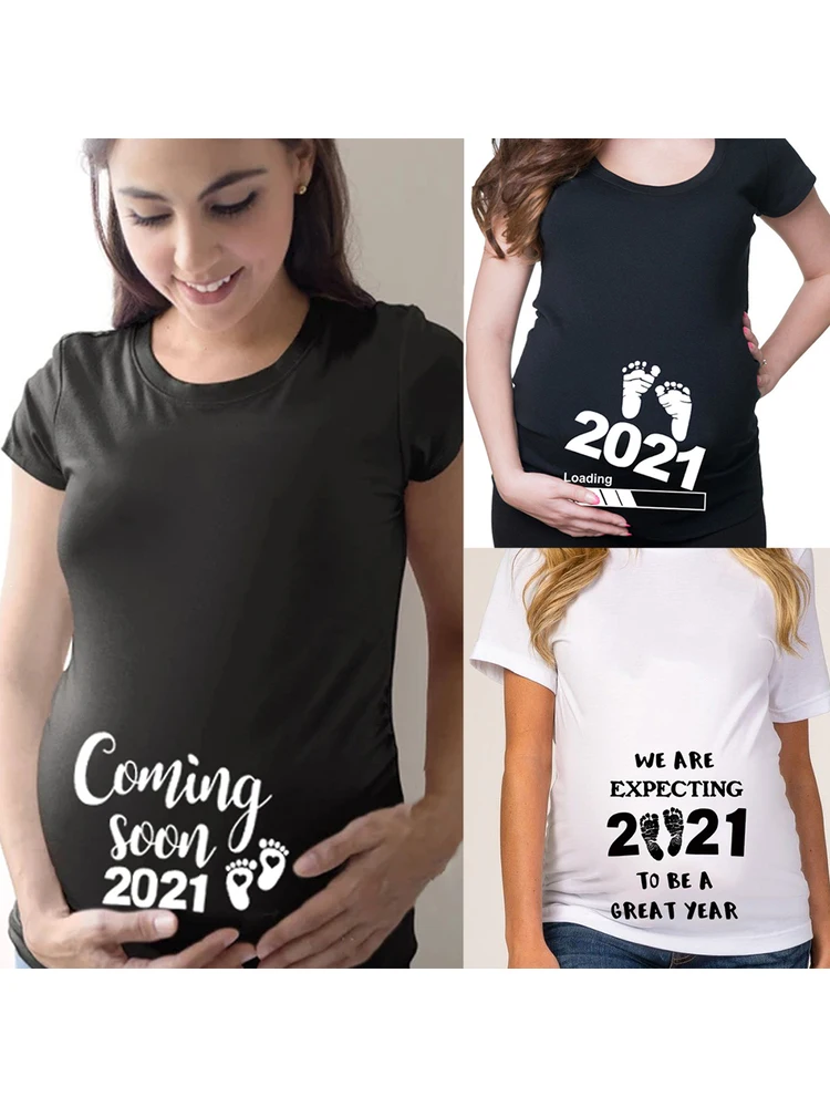 

Coming Soon 2021 Women Pregnancy T-Shirt Pregnant Announcement Mama Maternity Clothing Short Sleeve Mom Clothes Graphic Tees