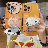 anime cute cartoon snoopy with stand with bracelet silicone case for iphone xs max xr 11 12 13 13 pro max case