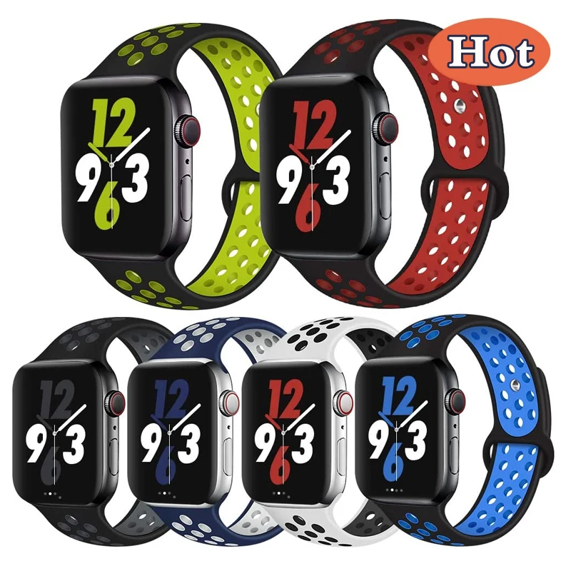 

Ремешок силиконовый для Apple Watch band series 7 6 5 4 3 45 мм 41 мм, спортивный умный Браслет для наручных часов correa iwatch 44 мм 40 мм 42 мм 38 мм