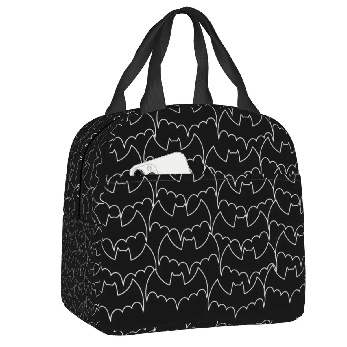 

Halloween Doodle Bats Insulated Lunch Bag for Women Resuable Cooler Thermal Bento Box Office Work School