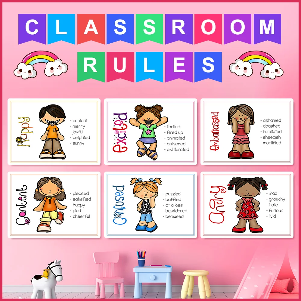

12PCS/set Classroom Rules School Decoration Posters Decor Homeschool Supplies Educational Kids Learning Toys Flashcards