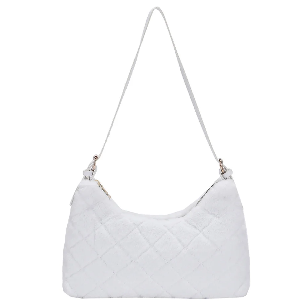 

Women Top Handle Bag Rhombus Plush Underarm Handbag Solid Color Soft Fluffy Elegant Ladies Lightweight Female Purses