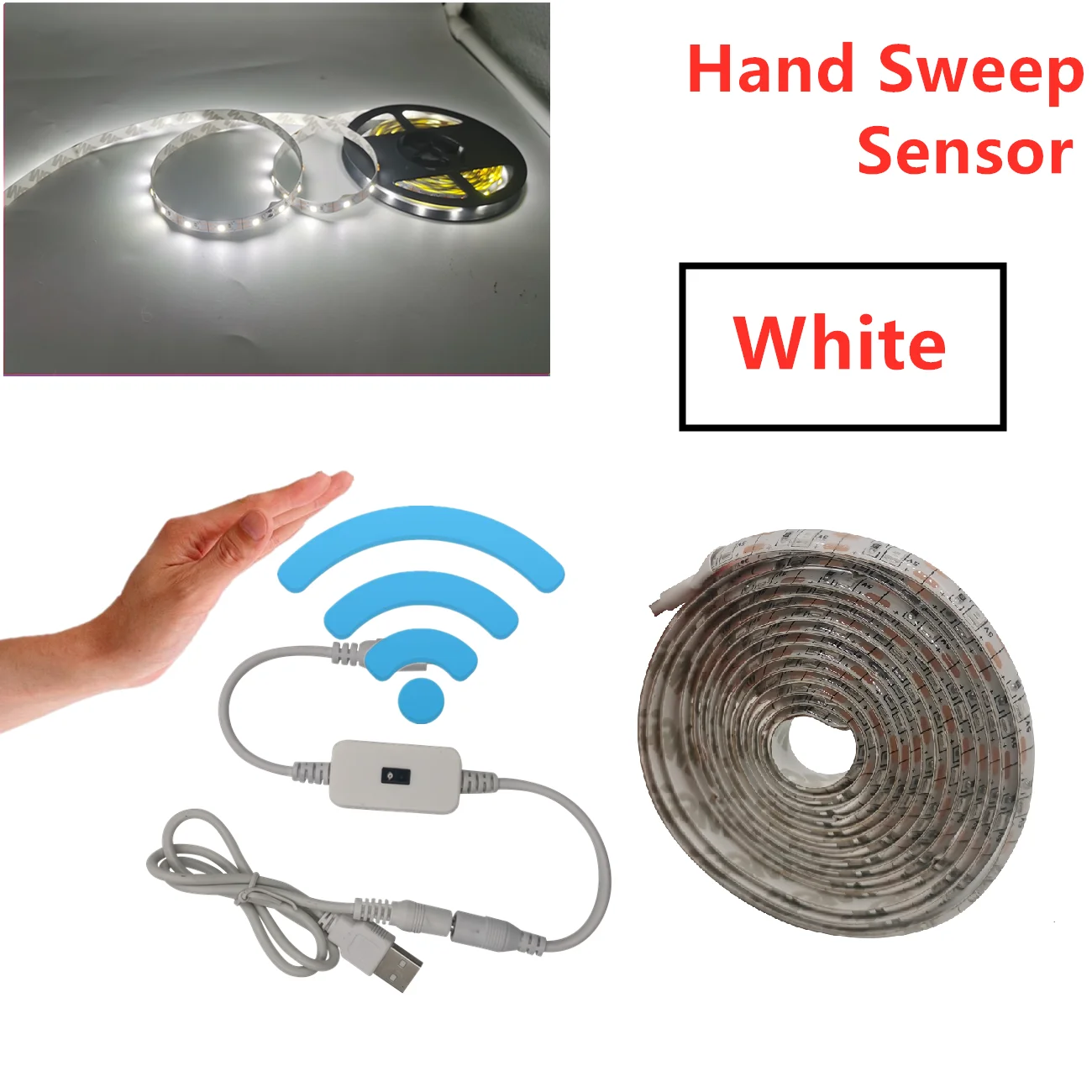 DC 5V Датчик ручной развертки Светодиодные ленты Гибкая лента USB-кабель с питанием от ленты Диодная лента Светодиодные фонари 1- 5 м для лампы для кухонного шкафа