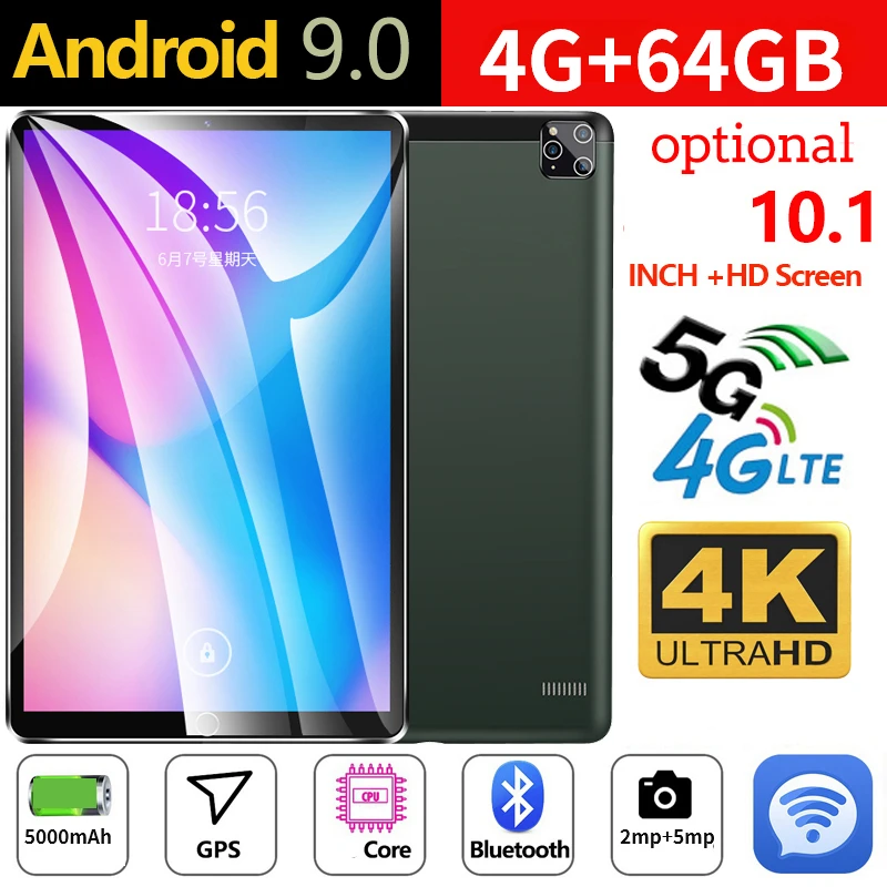 2023 10.1 Inch Octe Core 4G+64GB WiFi Tablet PC 1280*800 IPS Screen  Android 9.0 Dual SIM Dual Camera Rear 5.0MP IPS 4G Phone