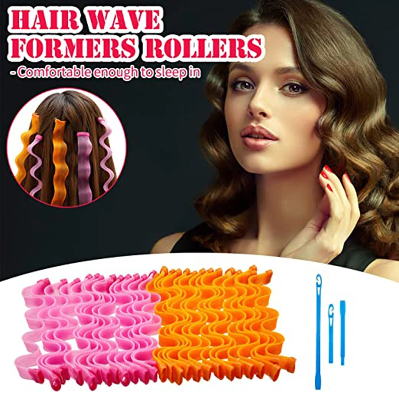 

12 Pcs 25cm Hair Curlers Spiral Curls No Heat Wave Hair Curlers Styling Kit Spiral Hair Curlers With 2 Pieces Styling Hooks